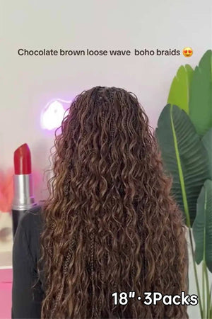 Tiktok influencer ore.otu shows the braiding process of dark brown loose wave bulk hair
