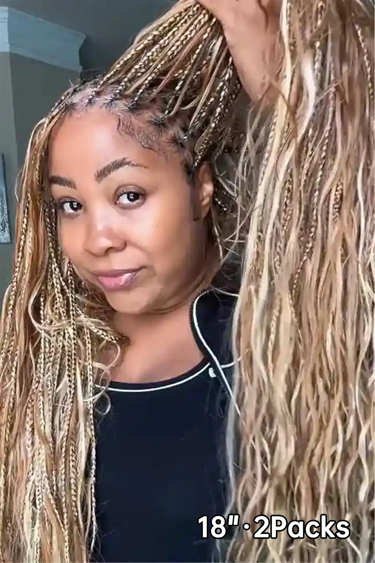 Tiktok influencer shilohstemple shows the braiding process of #27/30/613 piano color body wave bulk hair