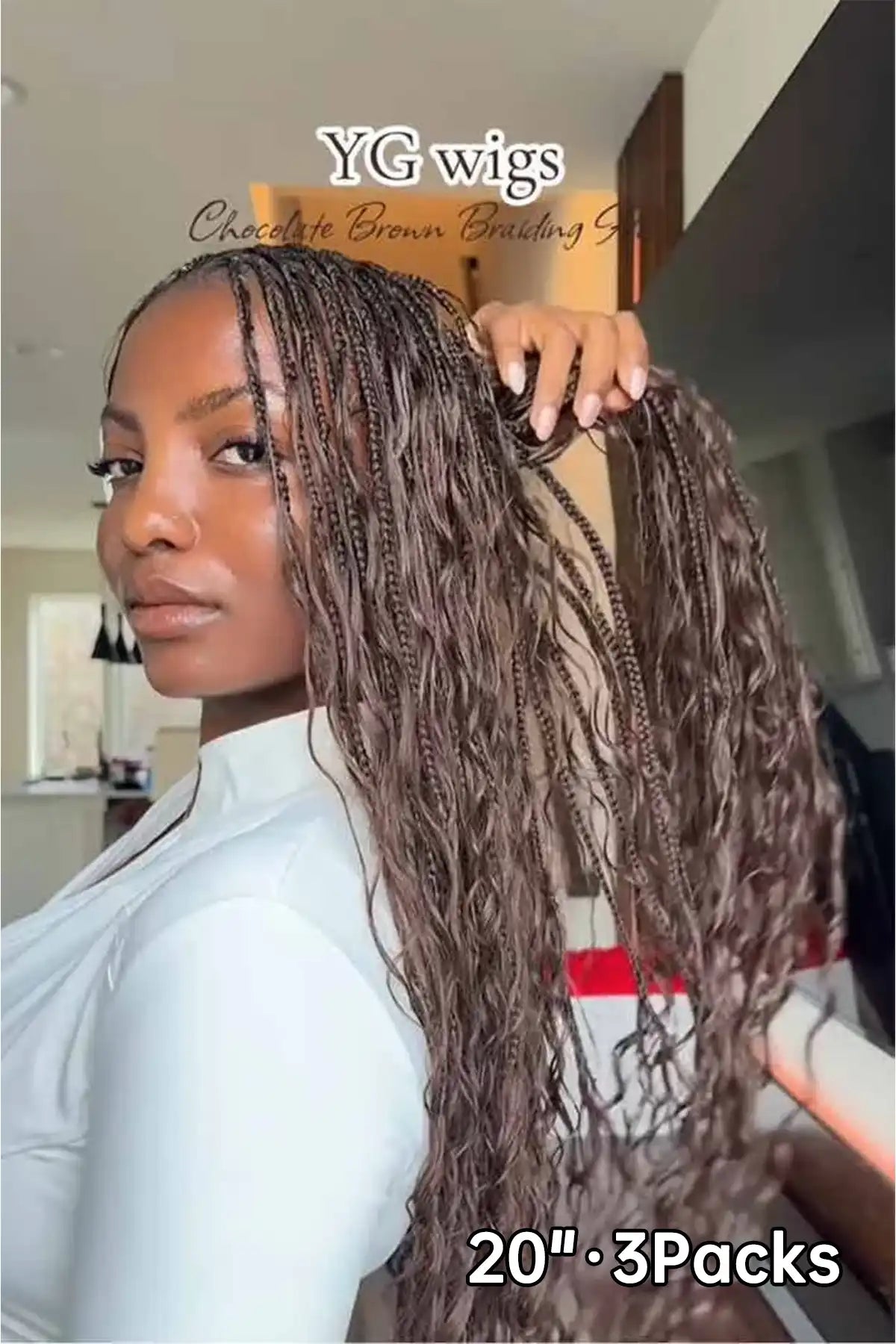 Tiktok influencer thatdmvgirl shows the braiding process of dark brown loose wave bulk hair