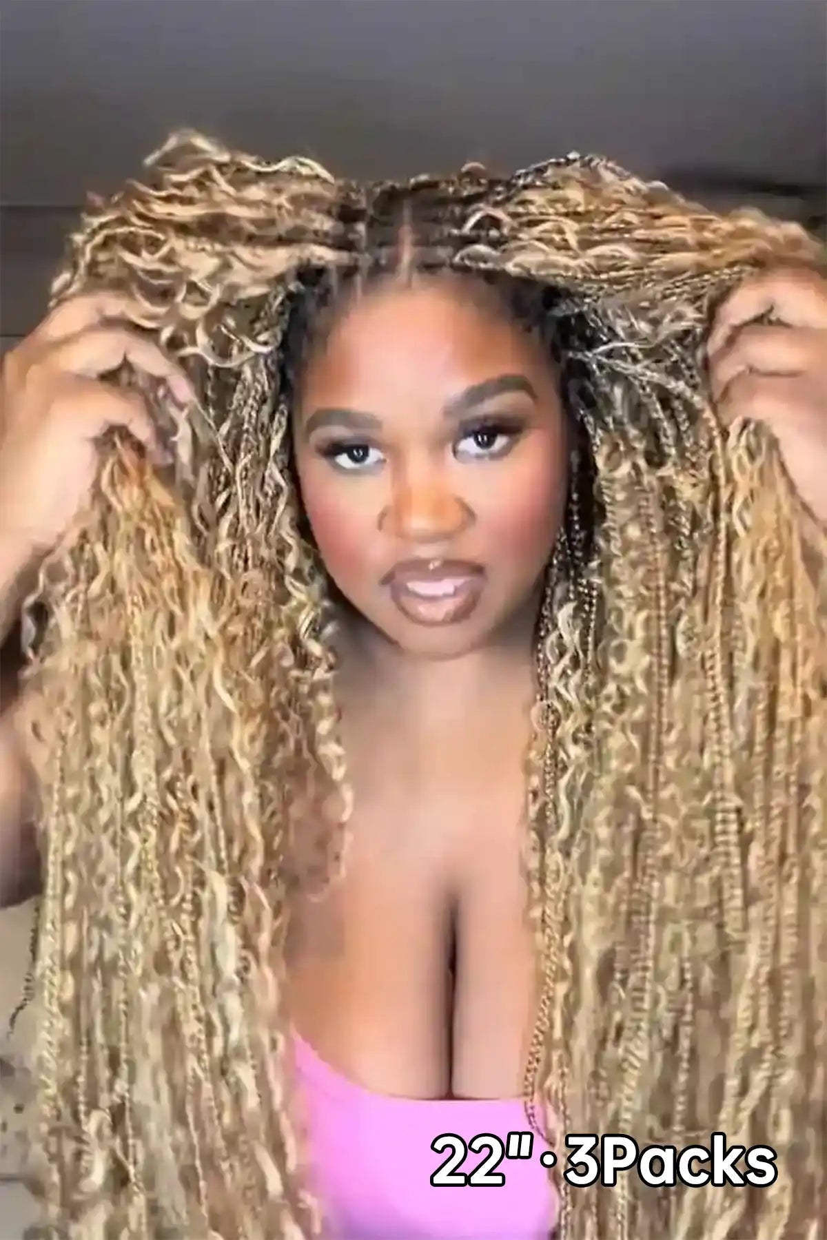 Tiktok influencer zhanecreates shows the braiding process of 27/30/613 piano color deep wave bulk hair