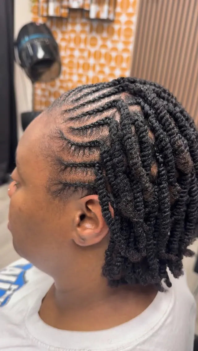 Short two-strand twists on natural hair, hairstylist in Greensboro, NC