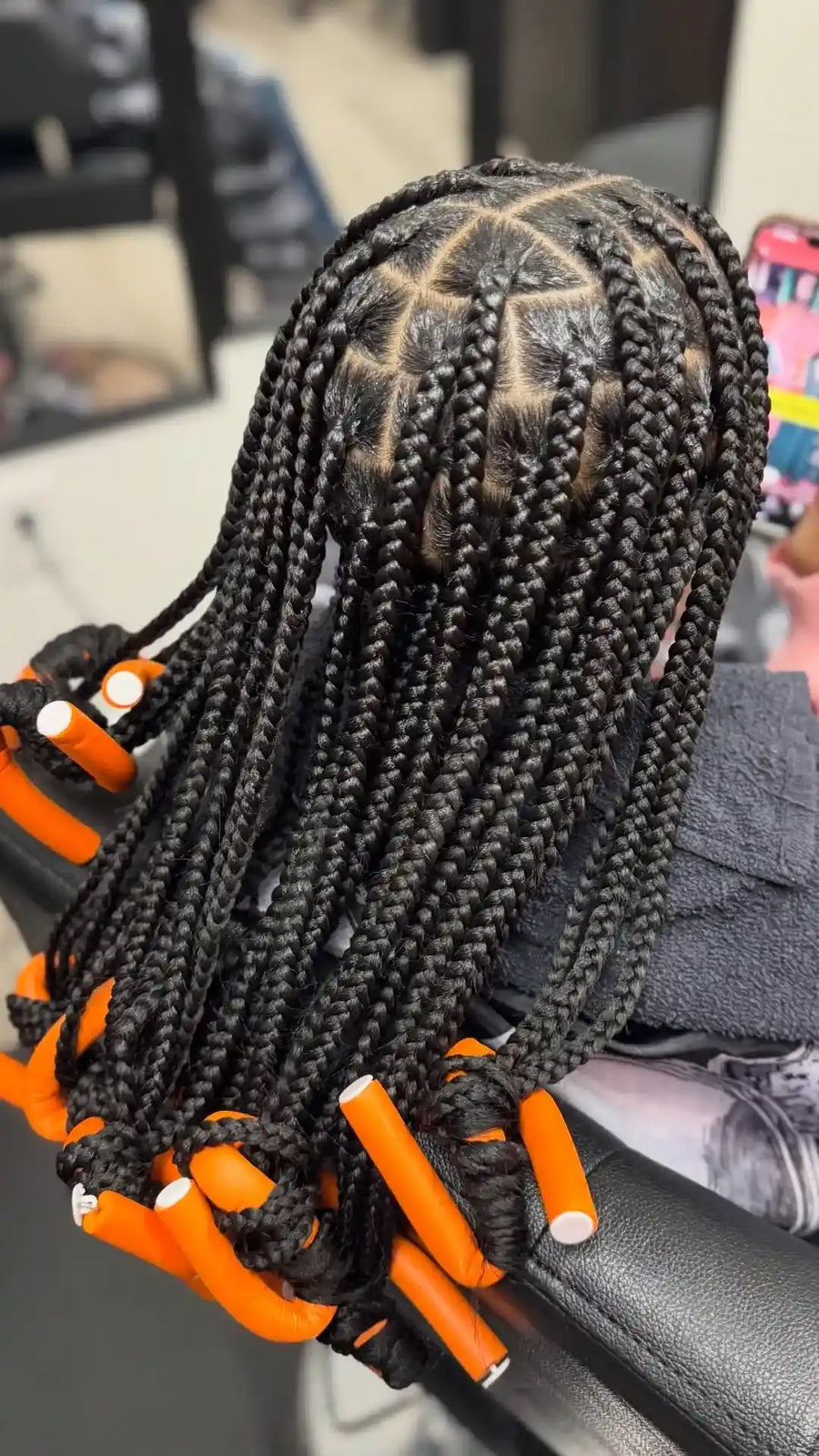 Kids box braids with curled ends, hairstylist in Greensboro, NC