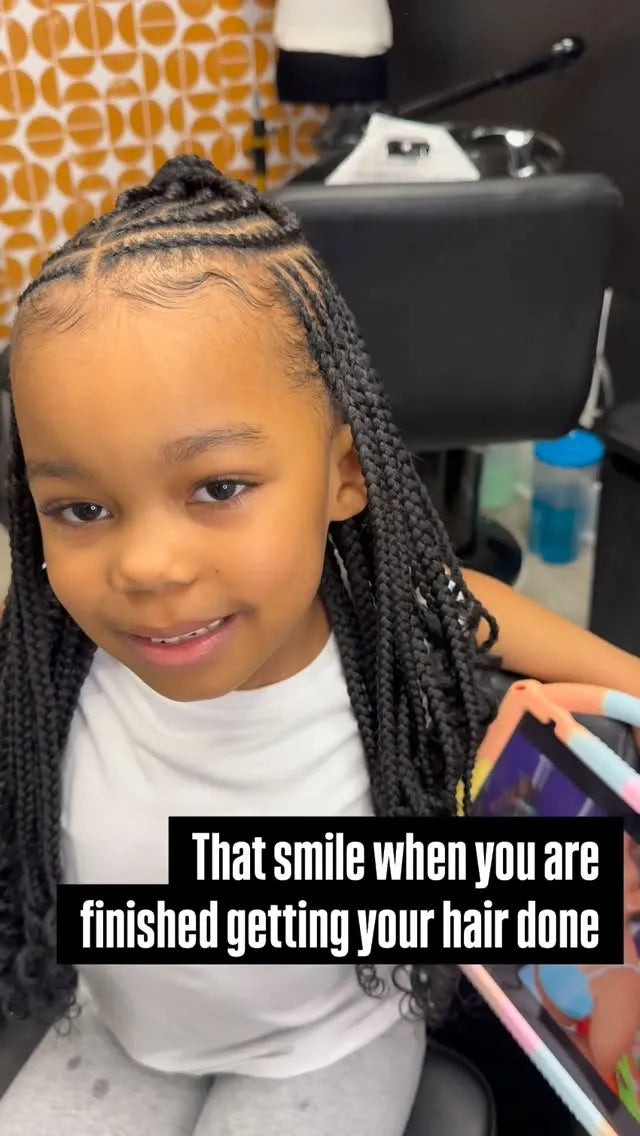 Kids feed-in braids with long box braids, hairstylist in Greensboro, NC