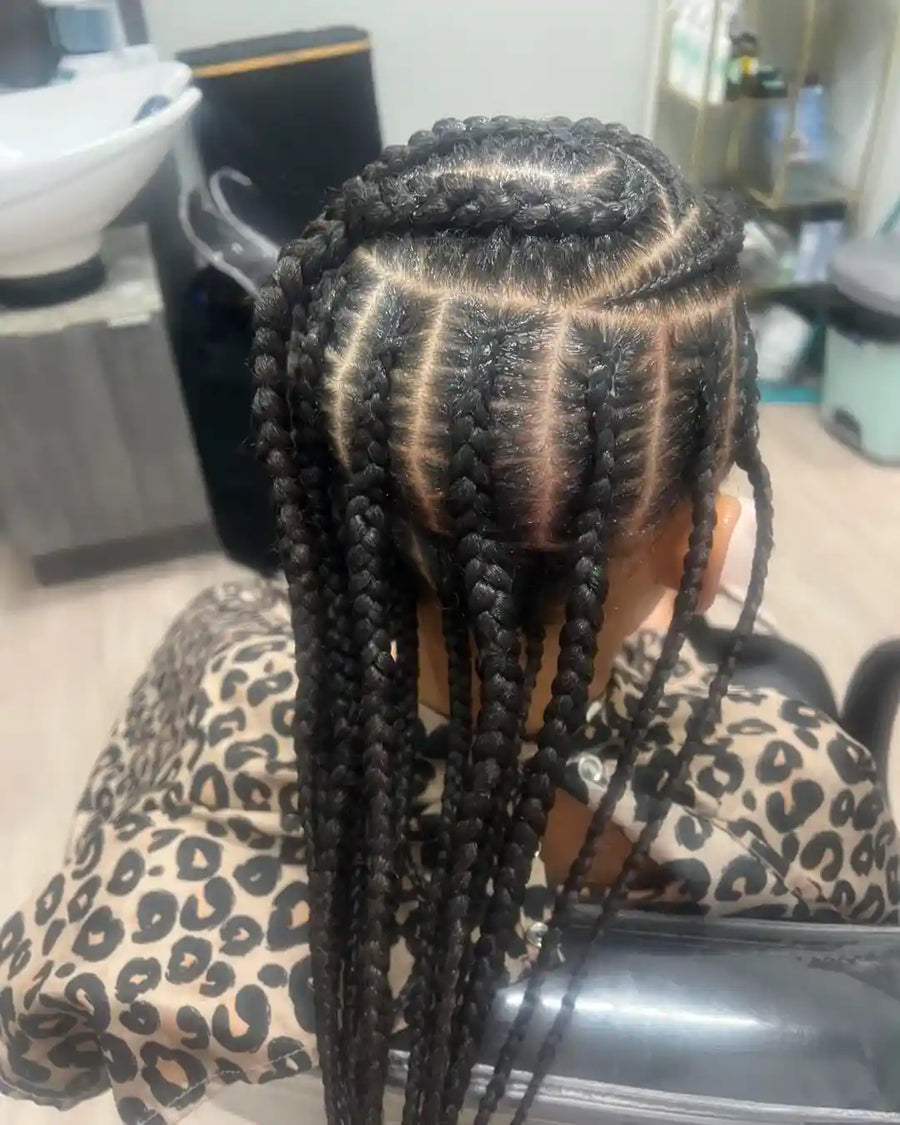 Jumbo stitch braids with neat rectangular parting, Stylist located in Voorhees, NJ