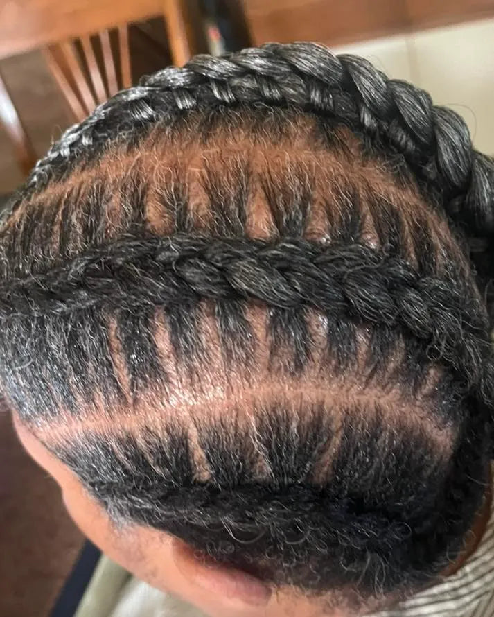 Stitch cornrow braids with clean straight parting, Stylist located in Voorhees, NJ