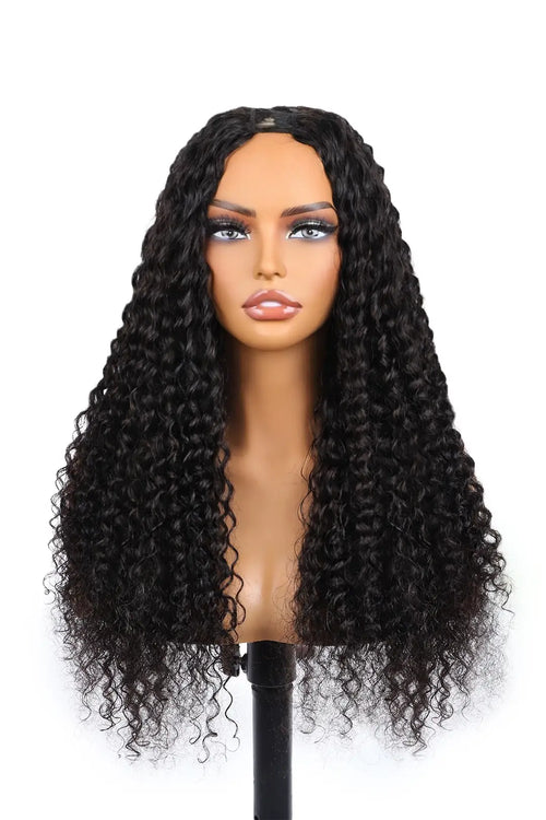 U Part Wig Deep Curly Human Hair Beginner Friendly - 3 Bundles