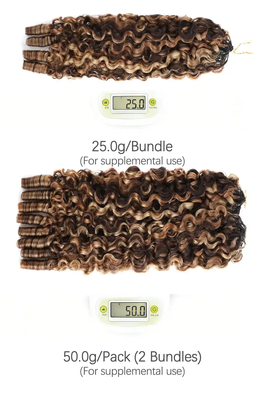 Weight image of 4A/27/30 mixed color burmese curly with spiral curls crochet miracle knots hair