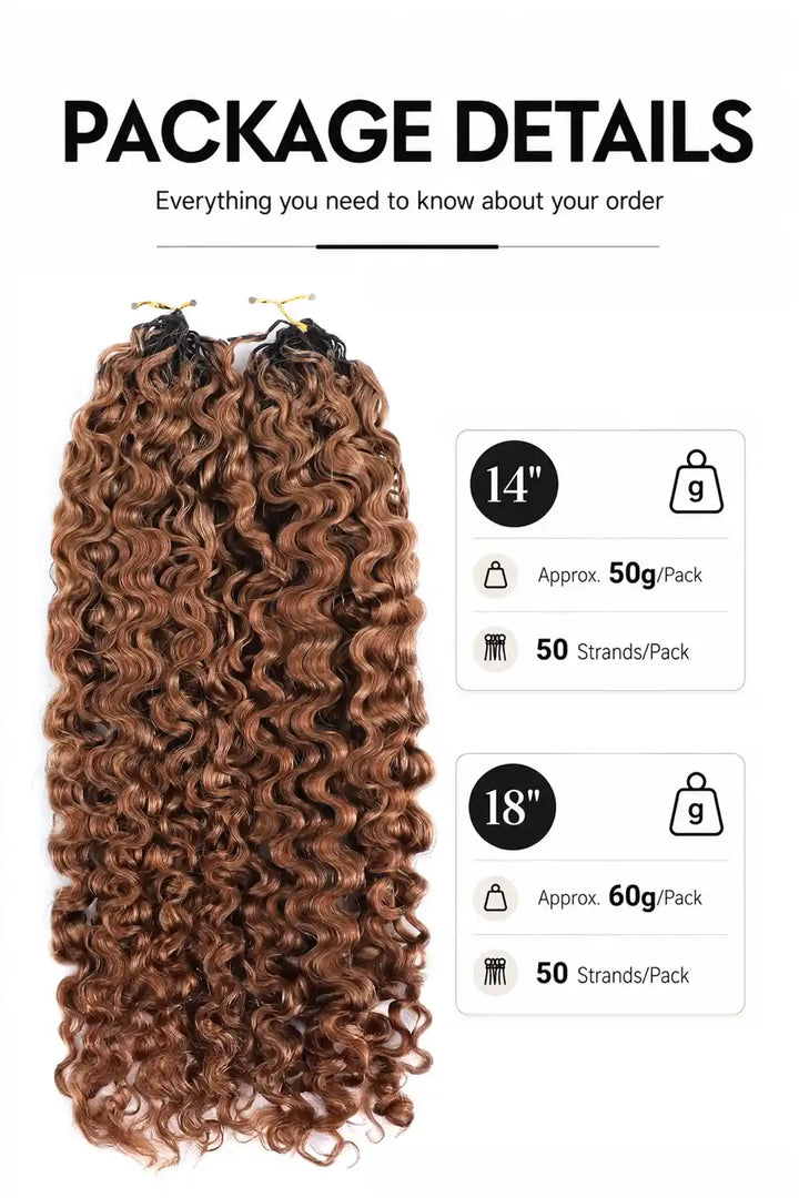 Weight image of auburn brown #30 water deep wave feather crochet miracle knots hair