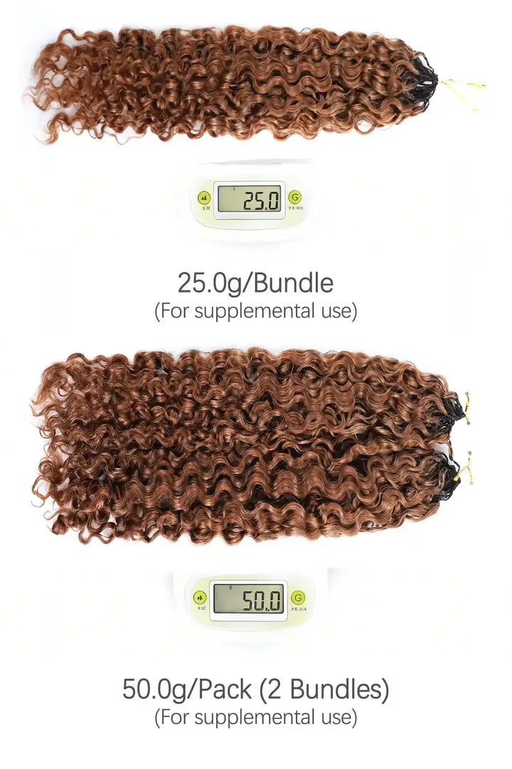 Weight image of auburn brown #30 water deep wave feather crochet miracle knots hair