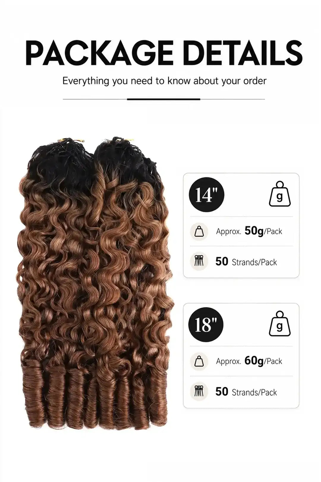 Weight image of auburn brown ombre burmese curly with spiral curls feather crochet hair T1B/30 human hair