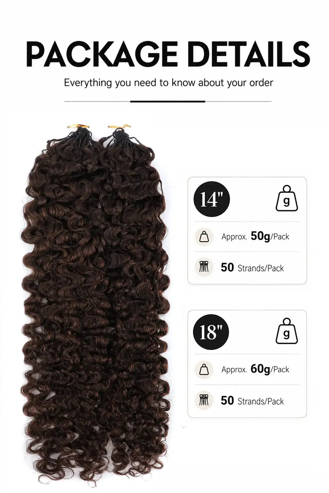 Weight image of dark brown #4A water deep wave feather crochet human hair extension