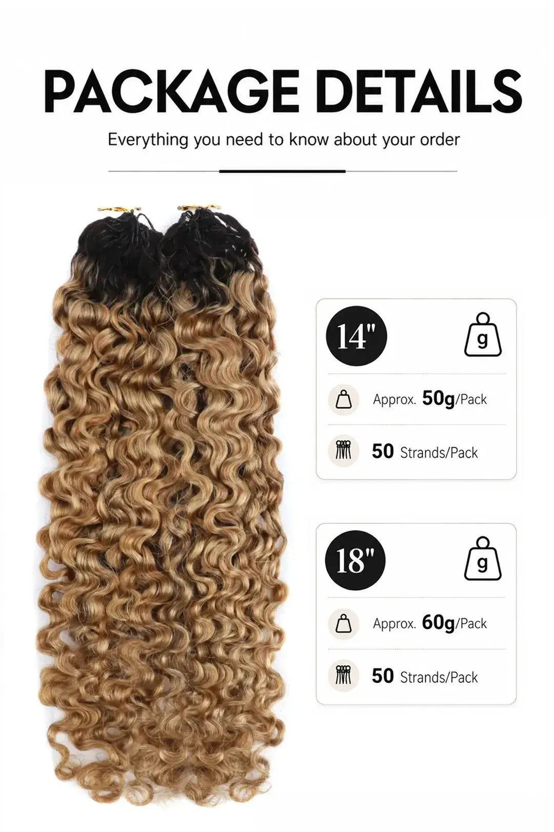 Weight image of dark honey blonde ombre water deep wave feather crochet hair t1b/27 human hair