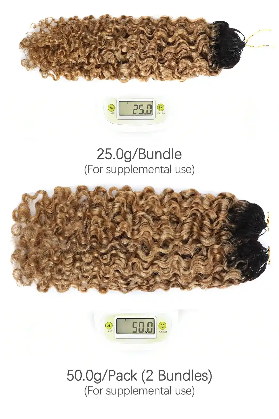 Weight image of dark honey blonde ombre water deep wave feather crochet hair t1b/27 human hair