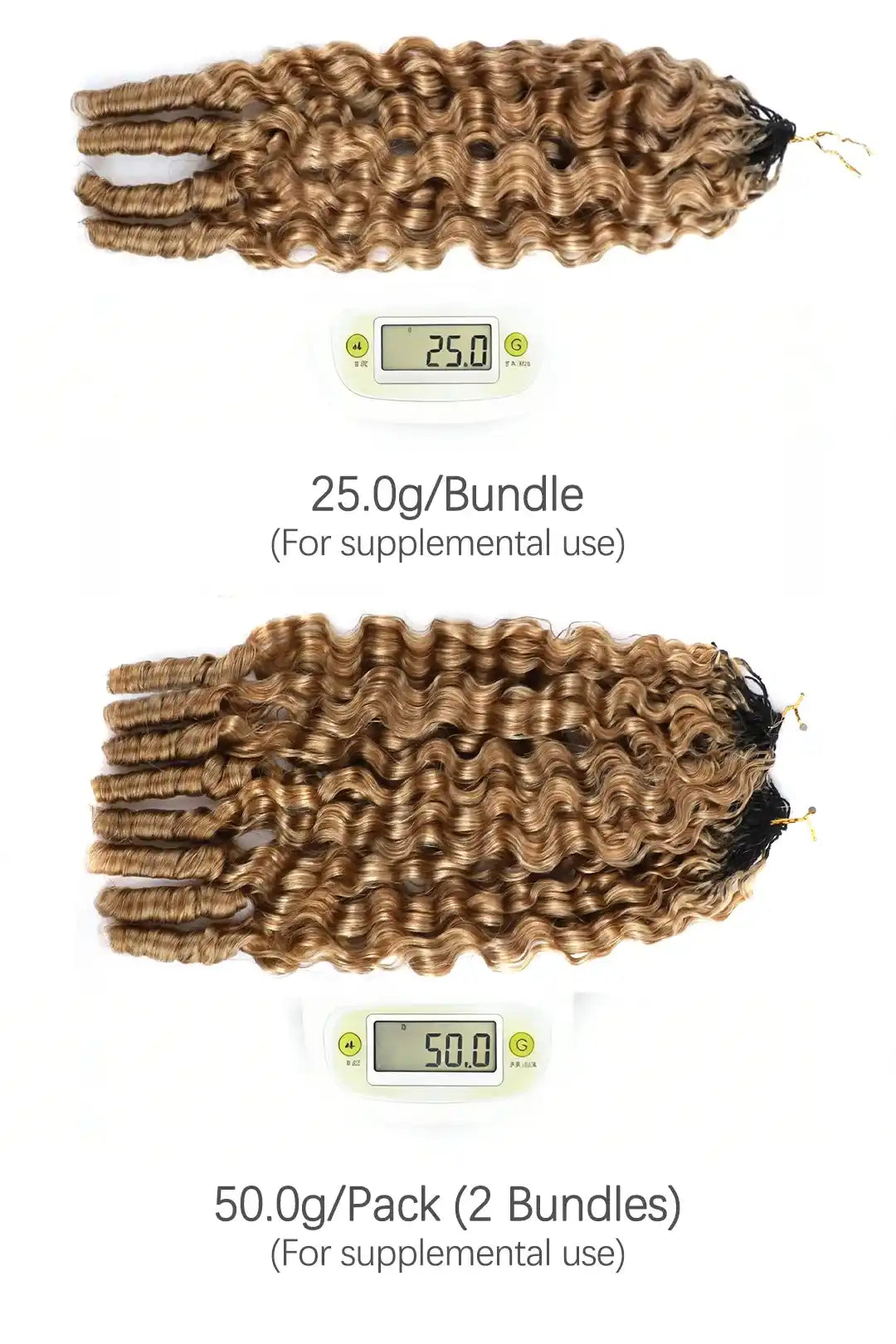 Weight image of honey blonde #27 burmese curly with spiral curls feather crochet miracle knots hair