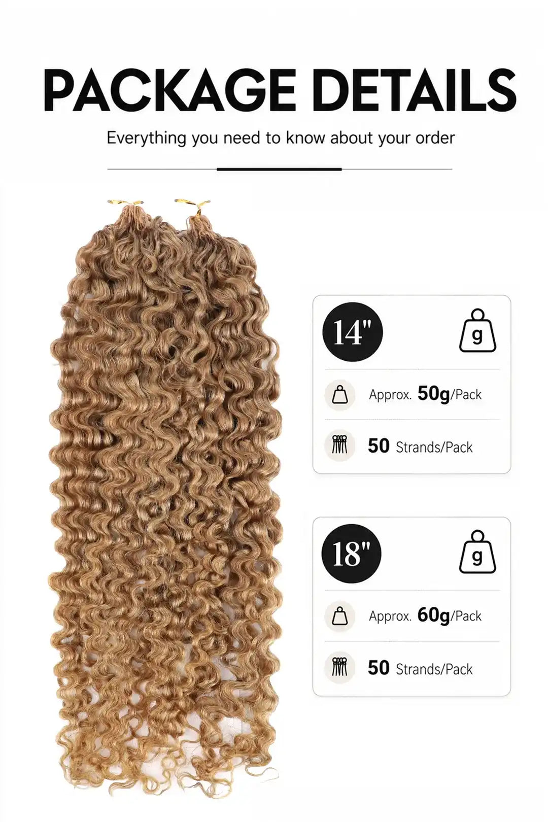 Weight image of honey blonde #27 water deep wave feather crochet miracle knots hair