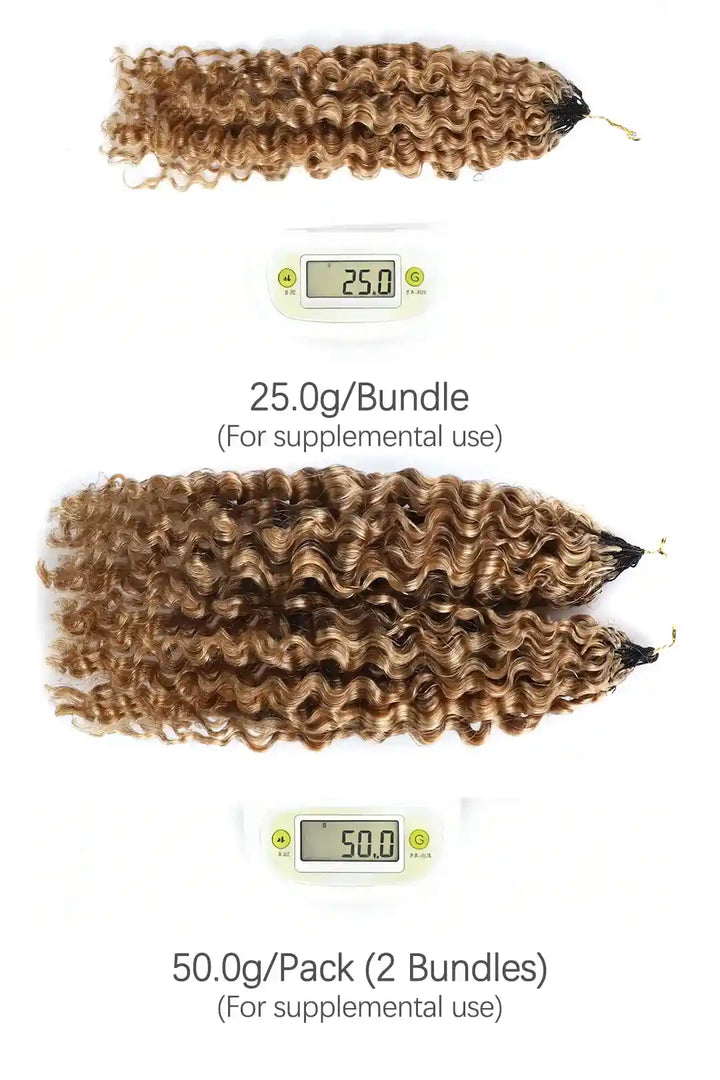 Weight image of honey blonde #27 water deep wave feather crochet miracle knots hair
