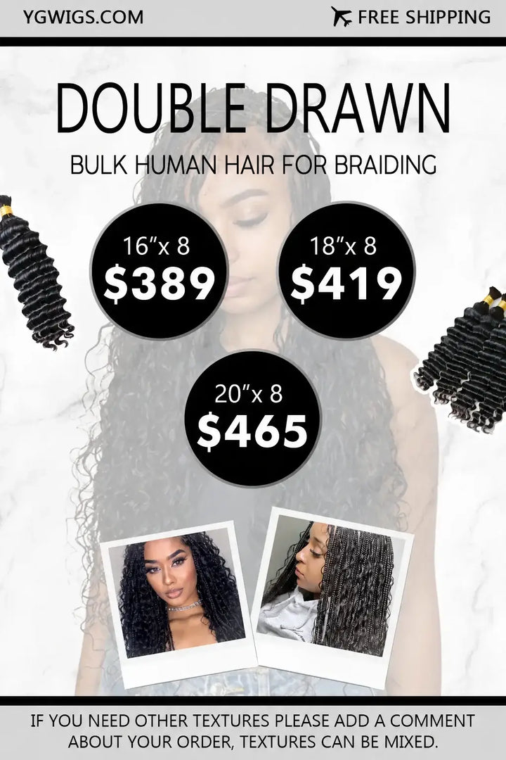 Ygwigs 8-Pack Double Drawn Bulk Hair Kit 8 Curly Styles Natural Black