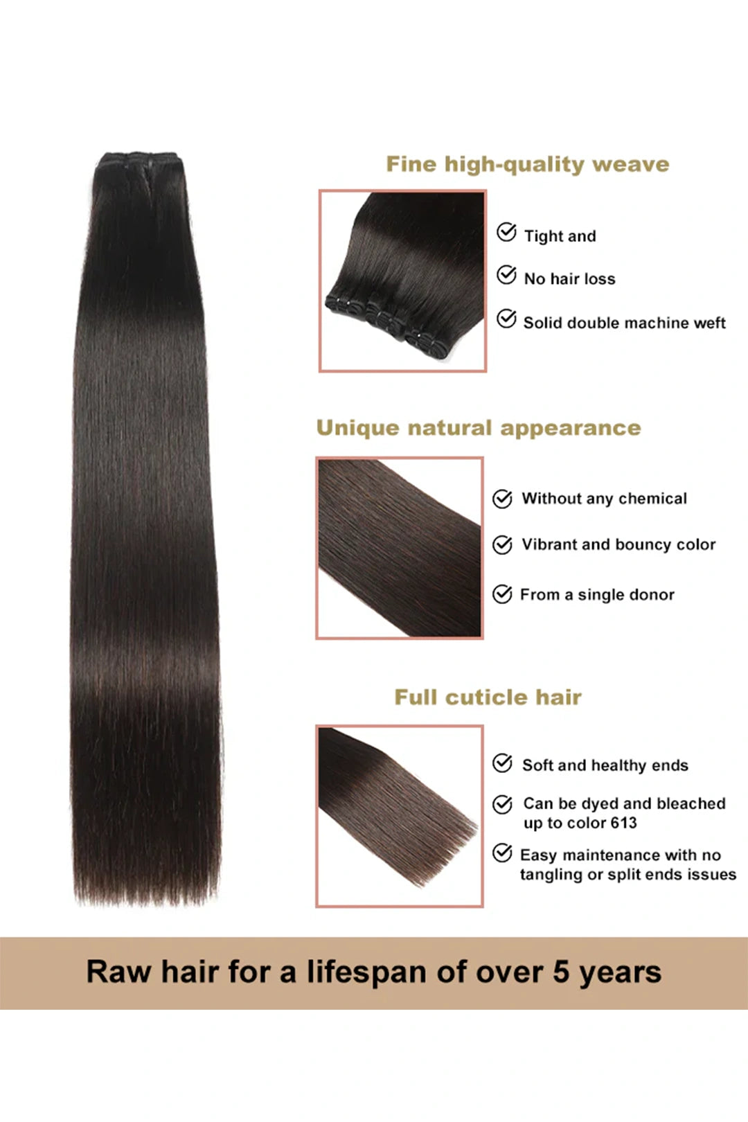 Cambodia Raw Hair Bundle Straight Natural Color  12A