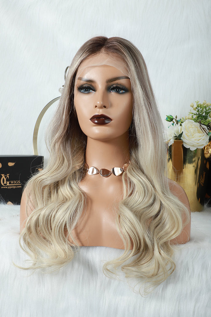 13x6 Glueless Hd Lace Flaxen Blonde Ombre Wig Body Wave-HD64