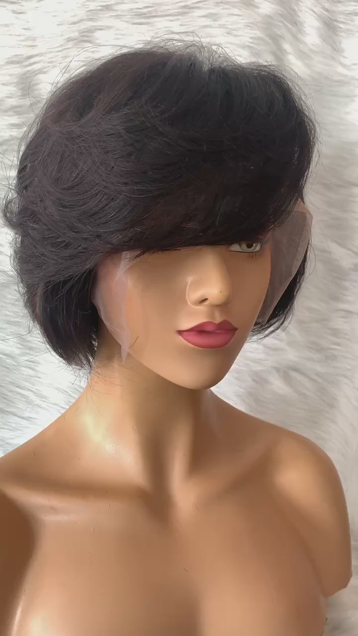 Short Body Wave Layered Bob Wig 13x6 Lace Front Glueless Natural Color