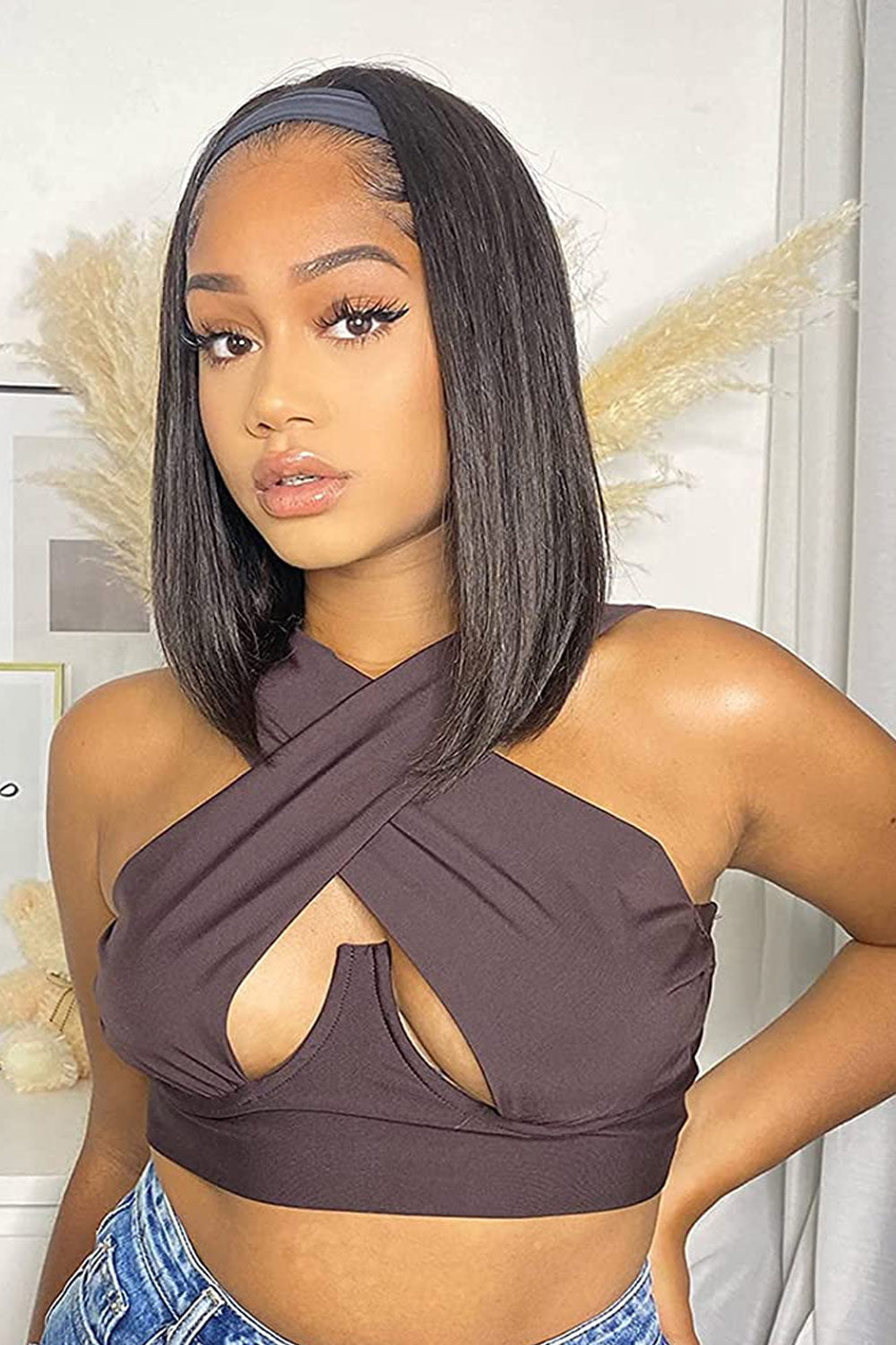 Yaki Straight Bob Human Hair Headband Wig Styles