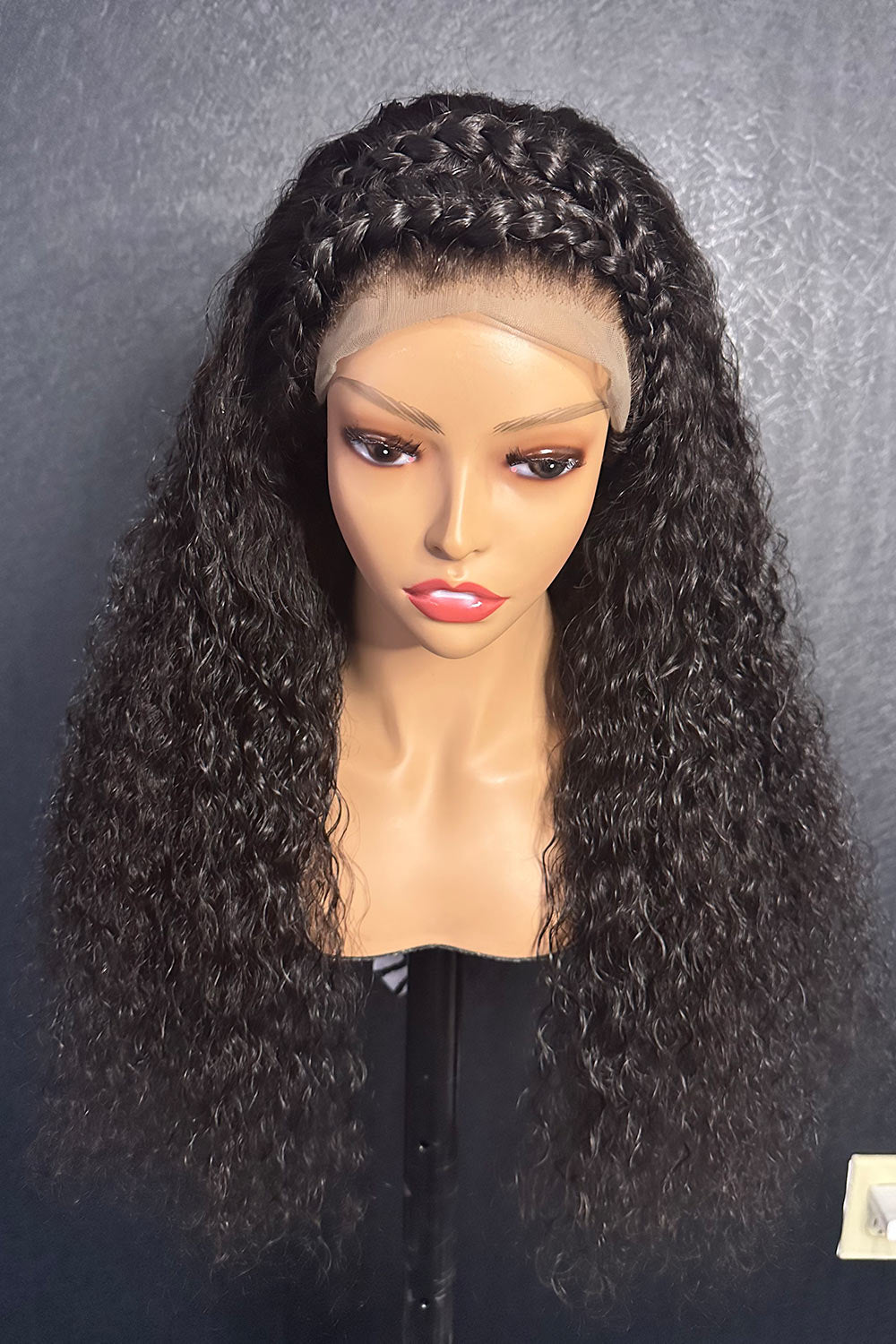 Braided Human Hair Water Wave Corn Row Full Lace Front Wigs