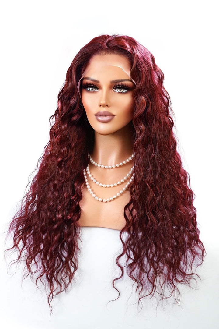 13x4 Full Lace Frontal Wigs Wave Hair 99J Burgundy Colored