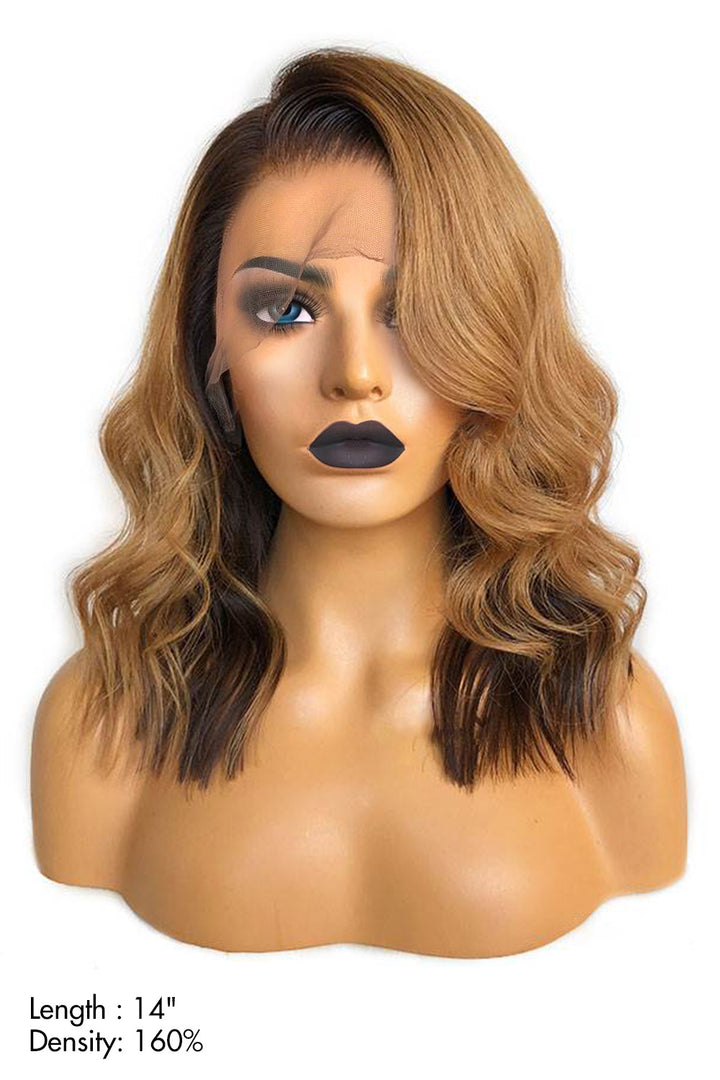 13x6 HD Glueless Lace Front Layered Brown Wave 14 inch Bob Wigs