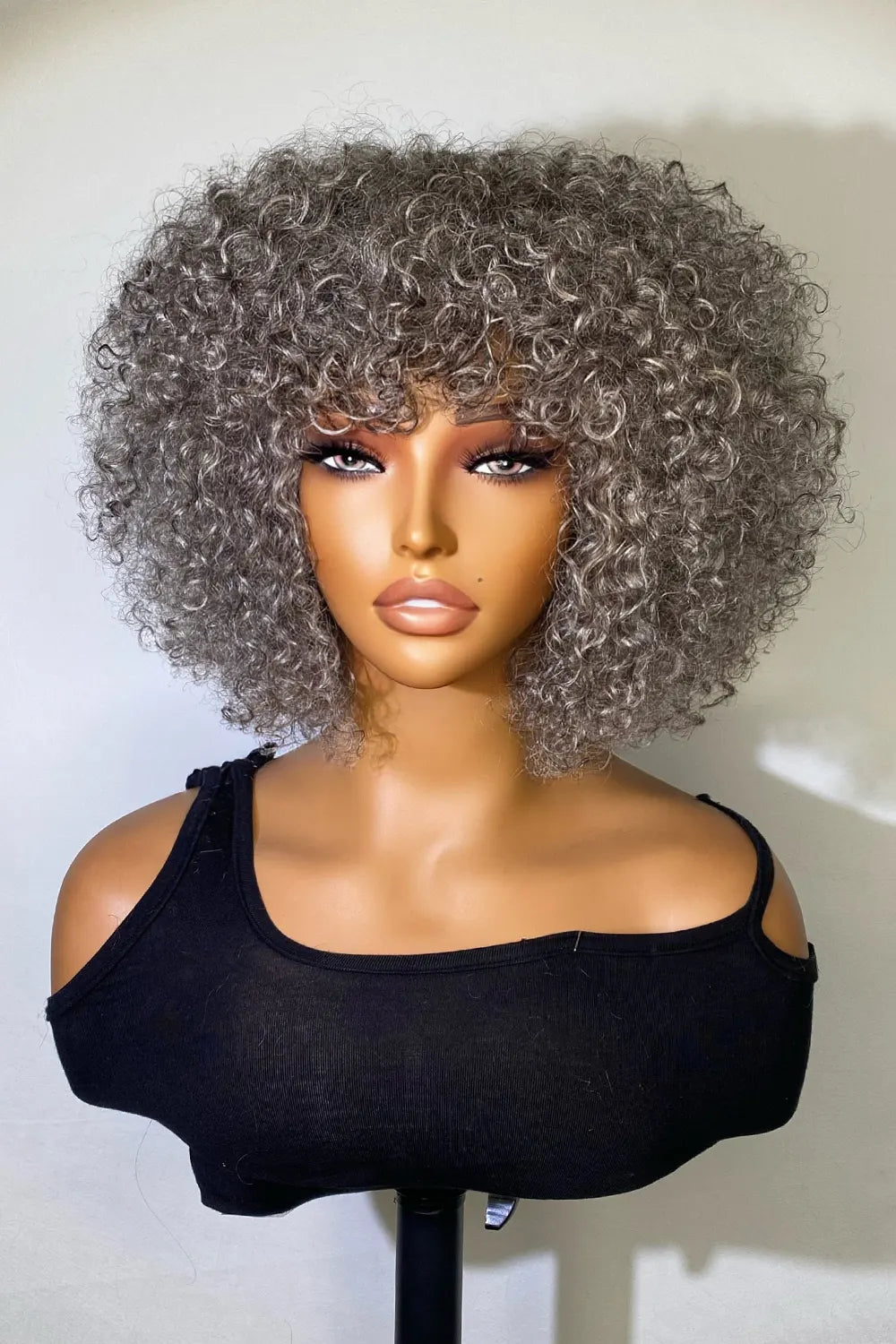 Designer Wigs-Fashion Silver Grey Deep Jerry Curl Bob 10” Wigs