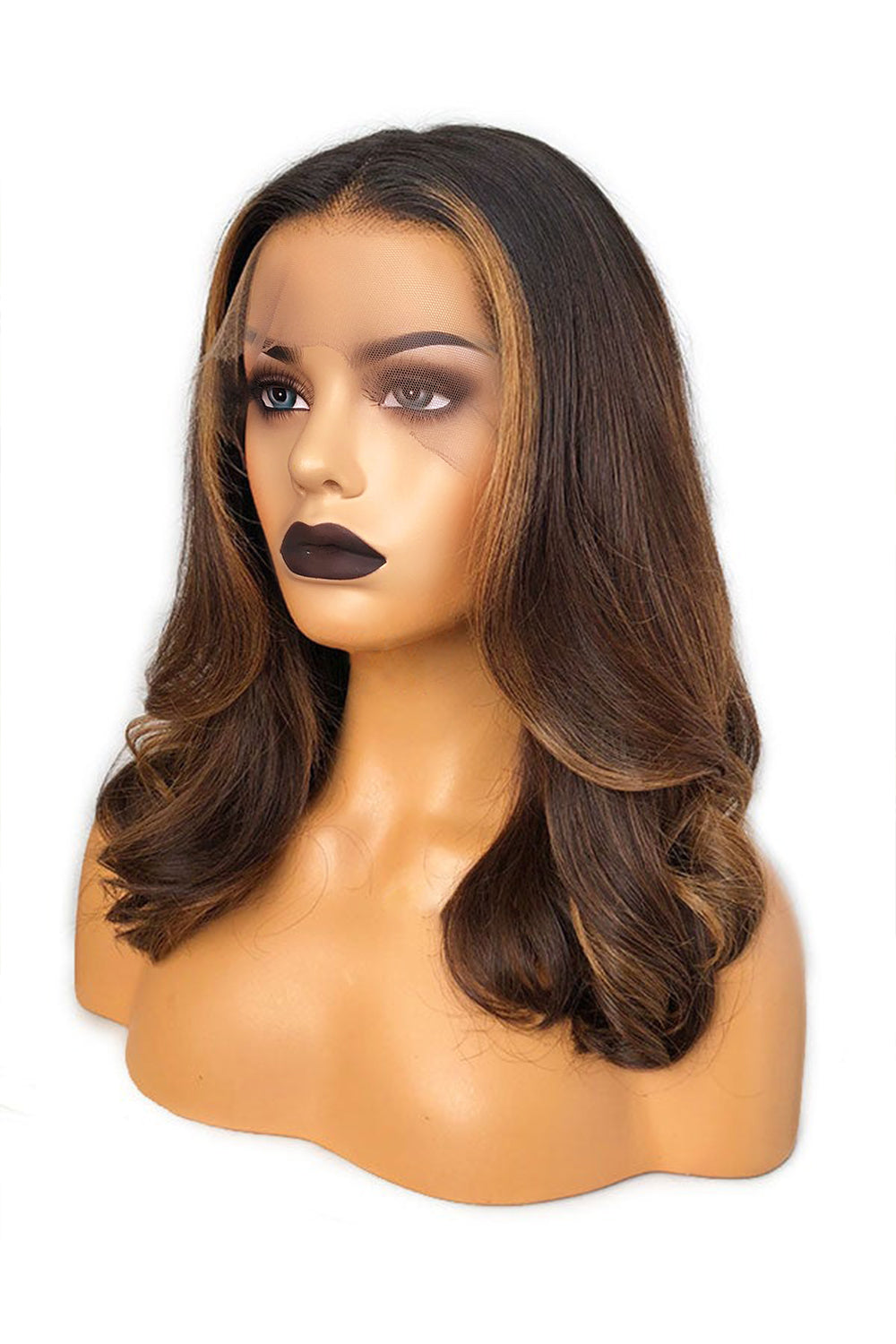 13*6 HD Lace Fake Scalp Wigs Ombre Dark Brown Long Body Wavy Glueless -1
