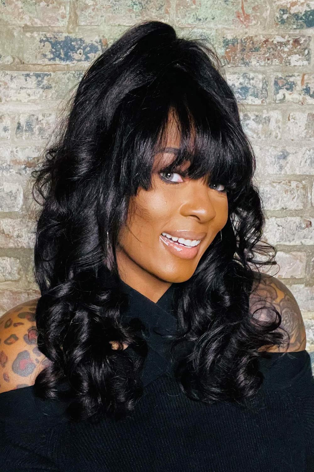 Non-Lace Scalp Top Wigs Yaki Wave with Bangs Virgin Human Hair