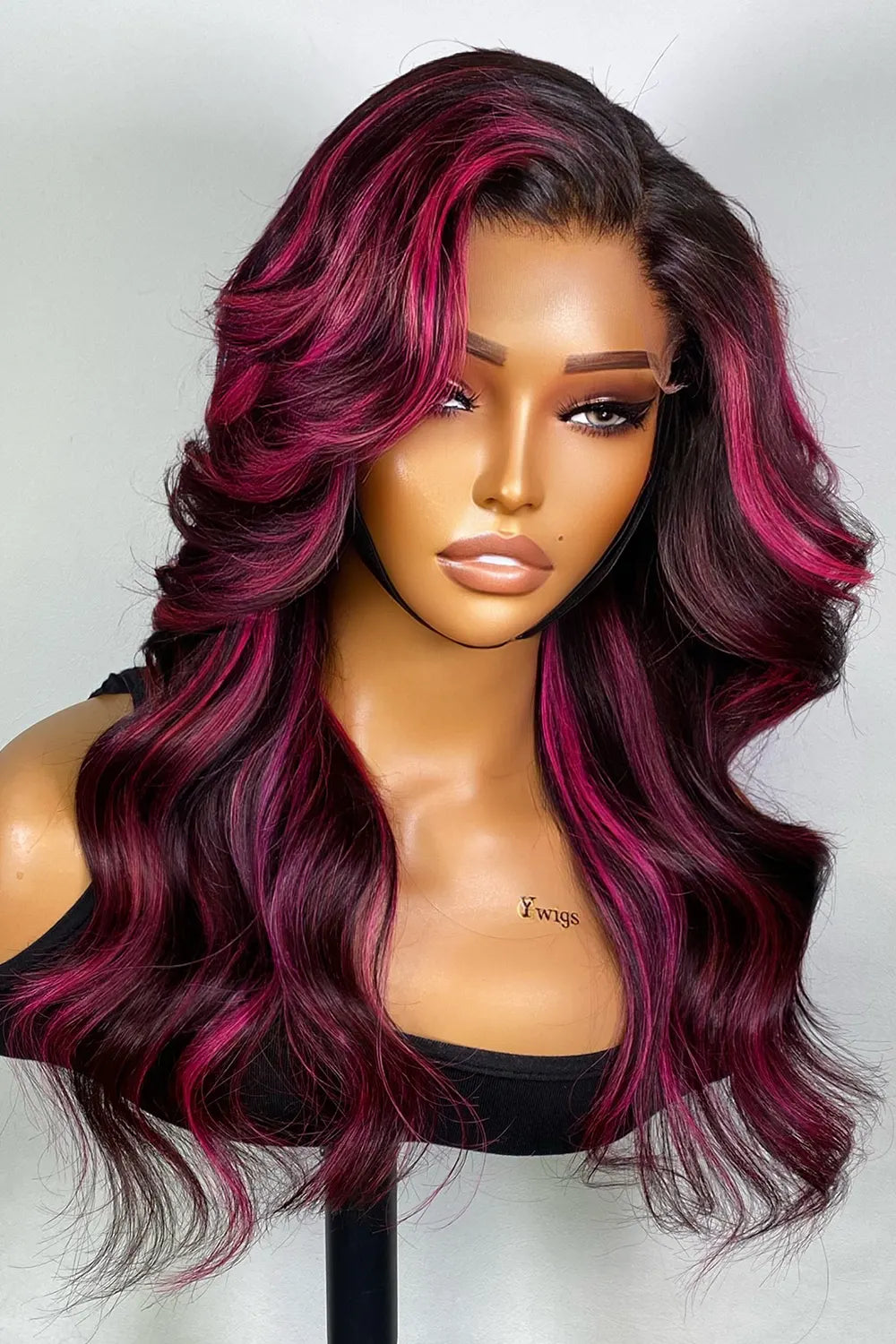 Designer Wigs-13*6 HD Pink Skunk Stripe Side Part Body Wave