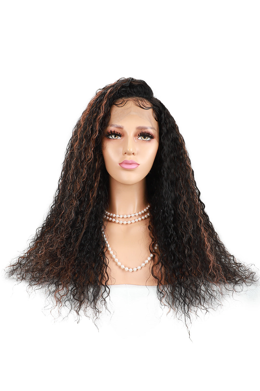 13x6 HD Lace Black Wig with Brown Highlights Water Wave-HD34