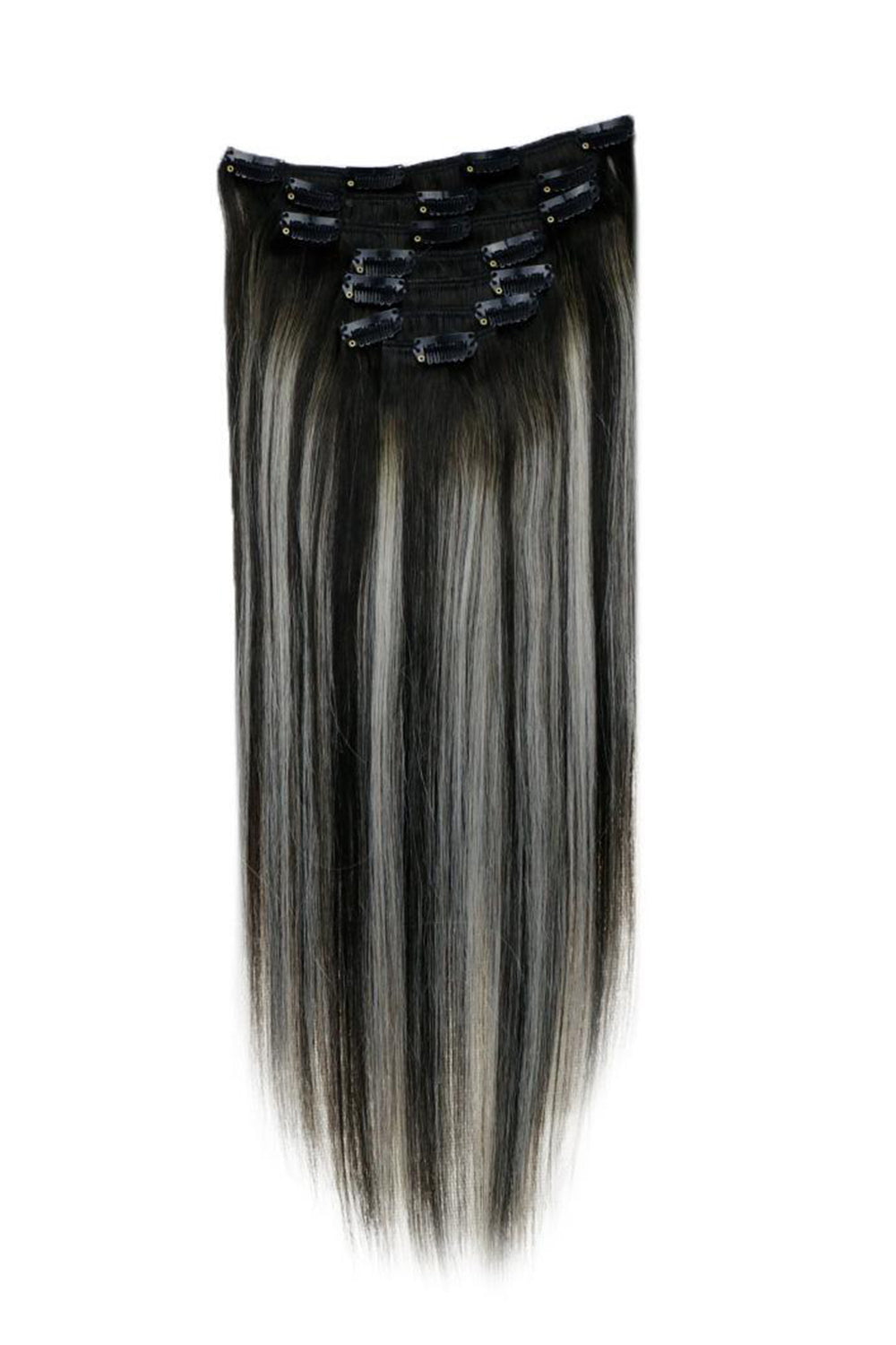 Piano Color Clip in Human Hair Extensions 1b/Silver for Thin Hair