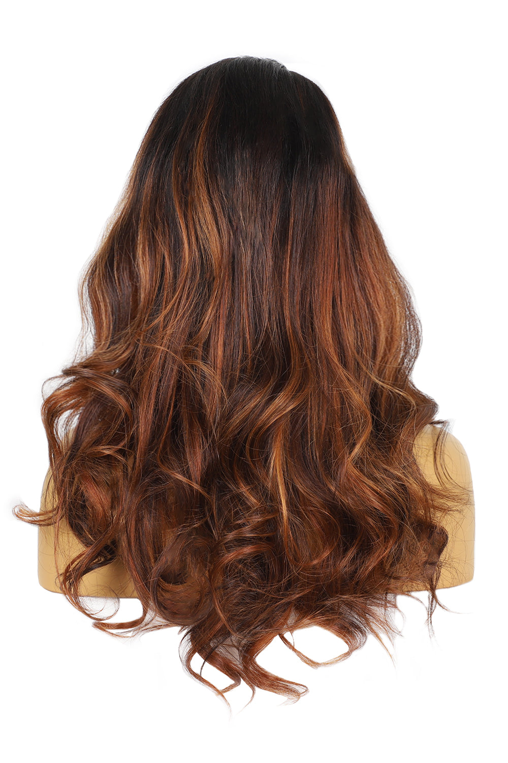 Human hair blend brown ombré wig Unique Color Human Hair Blend Ombre Brownish Burgundy Golden  main image 3