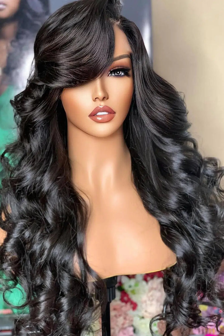 28-40 inch glueless HD lace body wave wig with bangs -1