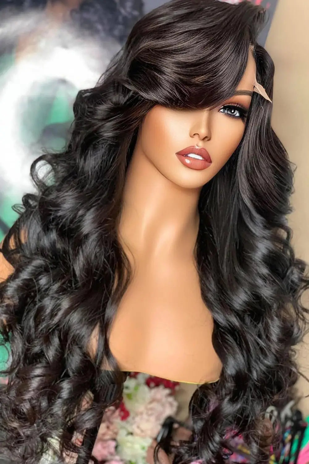 Human hair lace front sales wigs with long bangs