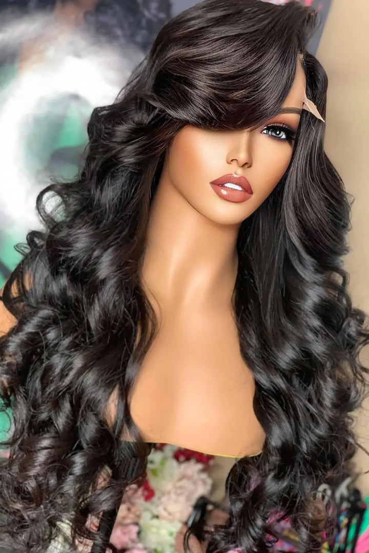 28-40 inch glueless HD lace body wave wig with bangs -3