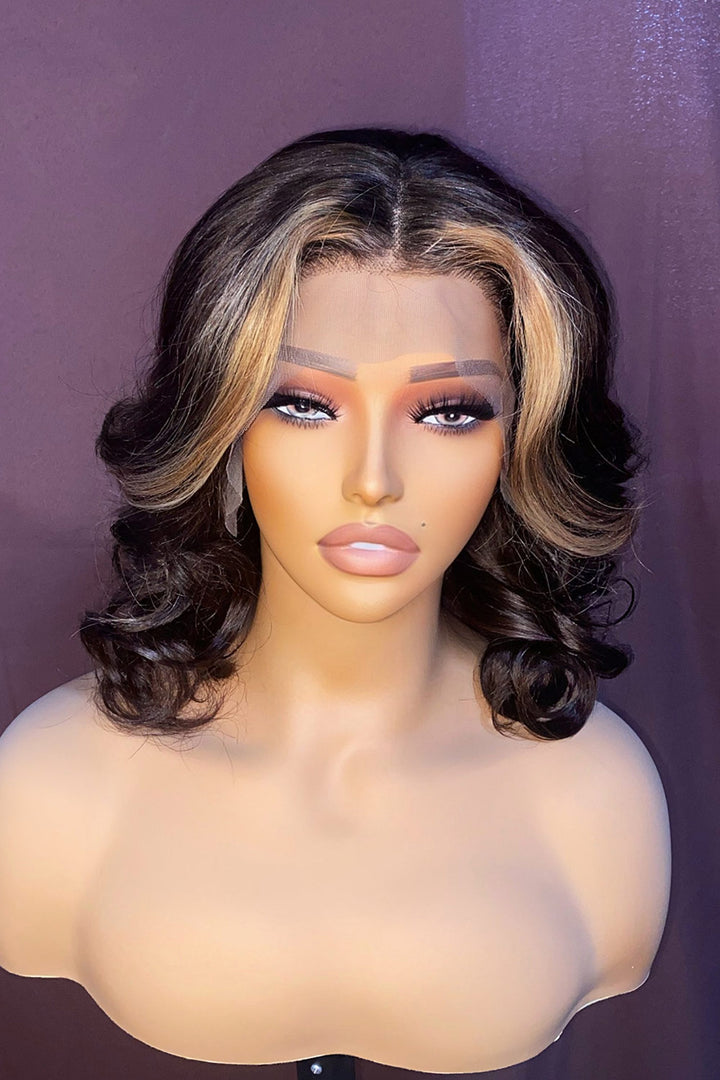 Designer Wigs-13x6 Lace Wave Bob Wig With Stunning Highlights