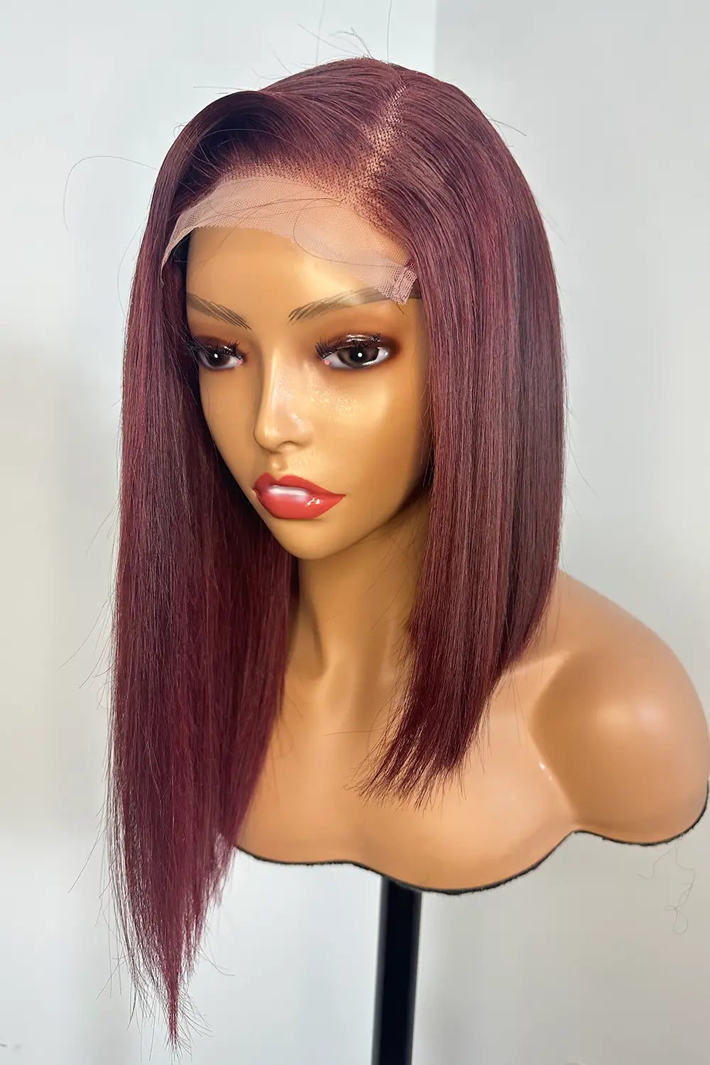 Designer Wigs-Patricia Burgundy Reddish Side Part Minimalist 5x5 Lace Bob Wig
