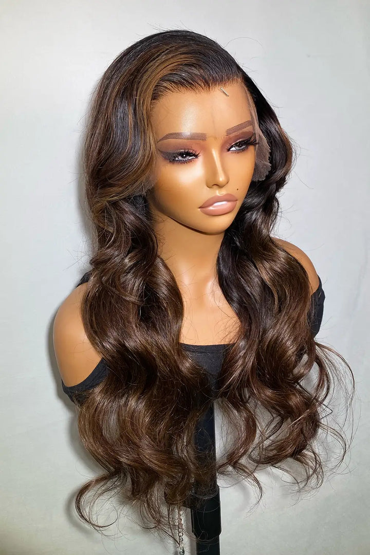 Designer Wigs-13*6 HD Glueless Brown Highlights Wave Wig