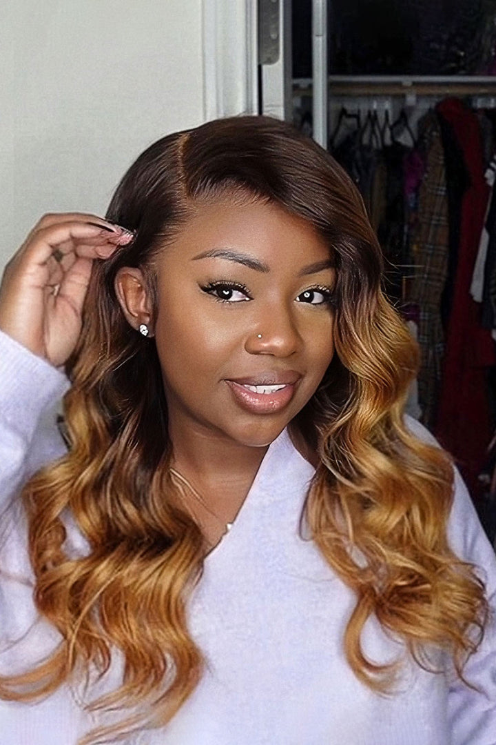13*6 Ombre Honey Blonde Body Wave HD Swiss Lace Front Fake Scalp Wigs
