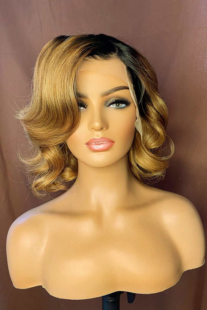Designer Wigs-13x6 Lace Highlight Color Curly Bob Wigs DW27 I C Part Wig