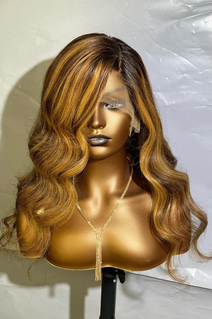Designer Wigs-Chestnut Brown Highlights Glueless 13x6 Frontal Lace Wig