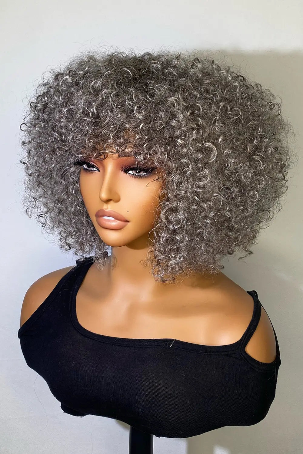 Designer Wigs-Fashion Silver Grey Deep Jerry Curl Bob 10” Wigs