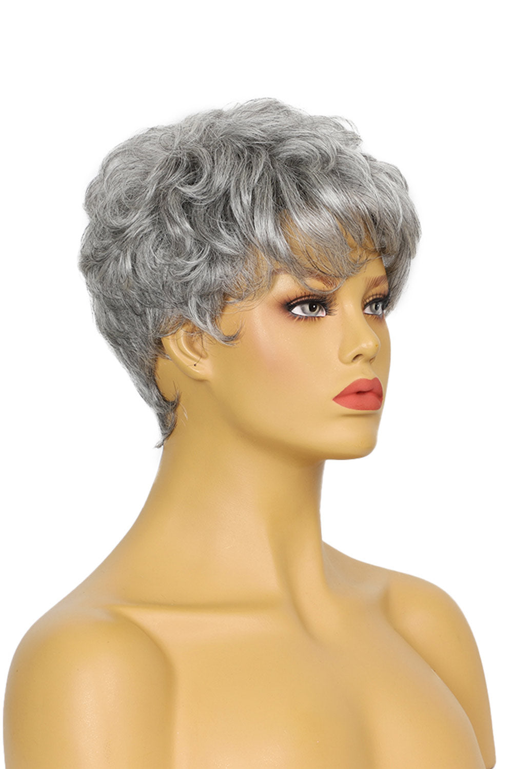 Grey Pixie Cut Human Hair Wig with Bangs MM19