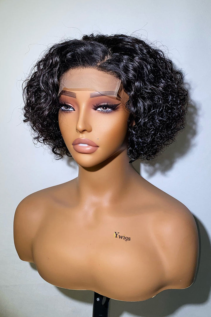 Designer Wigs-Trendy Short Cut Curly Minimalist 4x4 Lace I C Part Wig