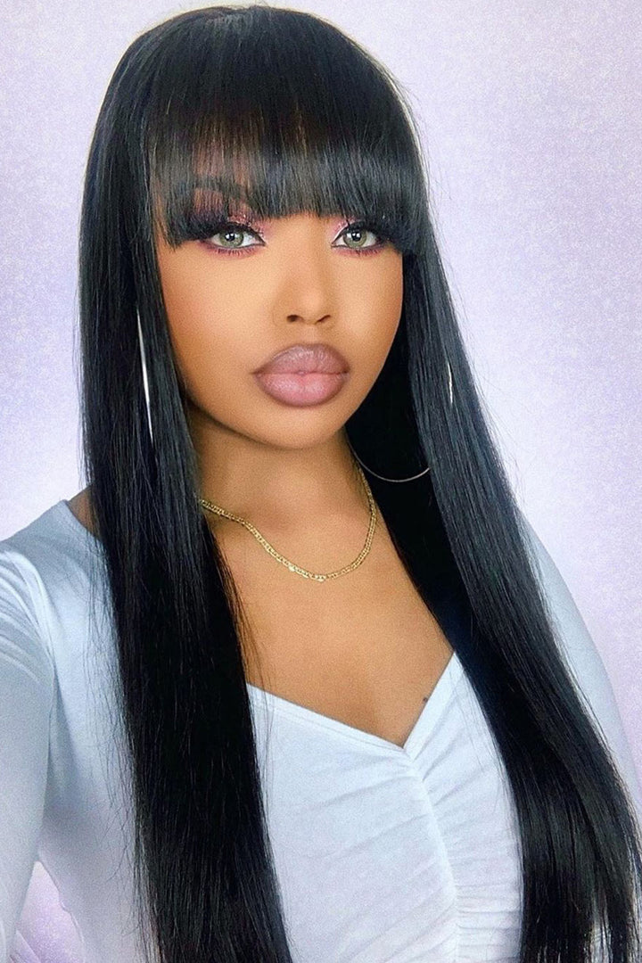 360 Hd Lace Wigs With Bangs Long Straight Pre Plucked Human Hair-5