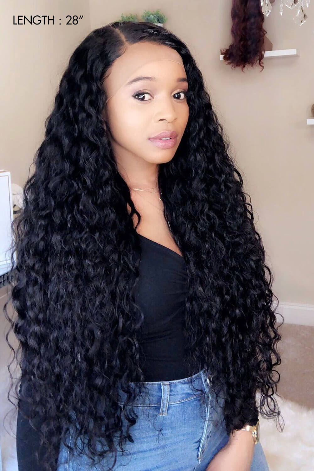 Perruque Lace Front Cheveux Humains 24 Pouces Noirs Bouclés - Naturelle, Taille Moyenne, Neuf Avec étiquettes