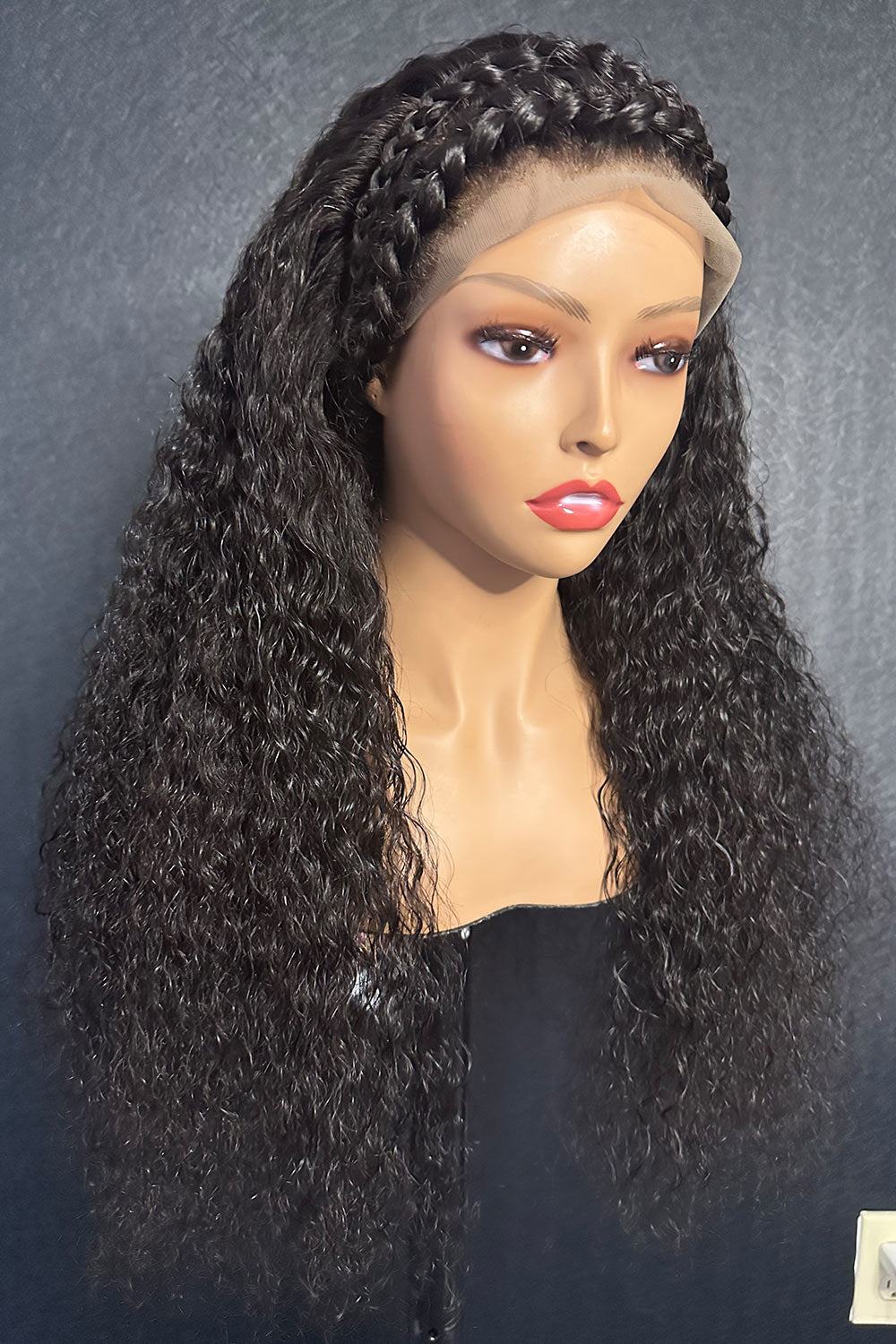 Braided Human Hair Water Wave Corn Row Full Lace Front Wigs